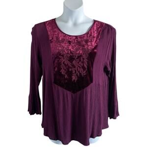 Indigo Soul Purple Bell Sleeve Top Boho Velvet Detail Size 2XL Whimsigoth